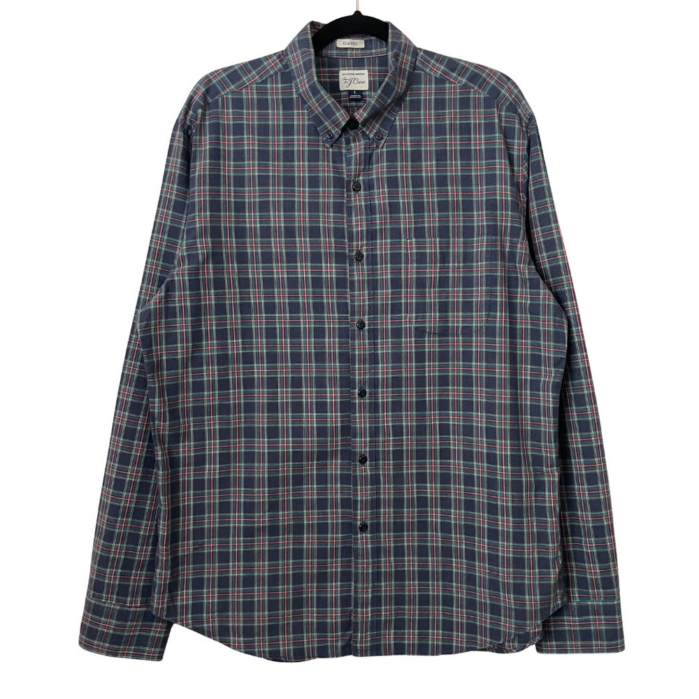 J. Crew‎ Shirt Large Green Red Classic Fit Plaid Cotton Long Sleeve Button Down